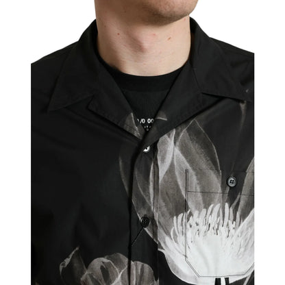 Dolce & Gabbana Black Floral Cotton Shirt with Long Sleeves