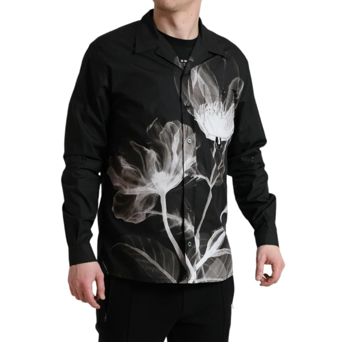 Dolce & Gabbana Black Floral Cotton Shirt with Long Sleeves