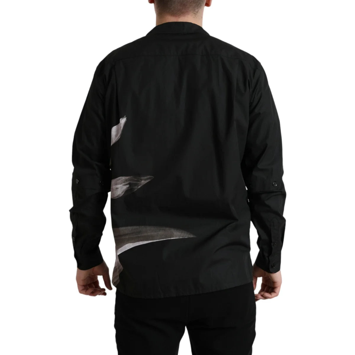 Dolce & Gabbana Black Floral Cotton Shirt with Long Sleeves