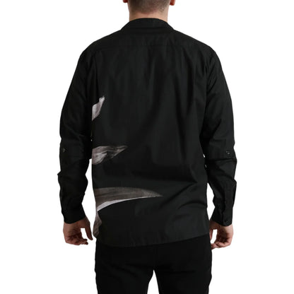Dolce & Gabbana Black Floral Cotton Shirt with Long Sleeves