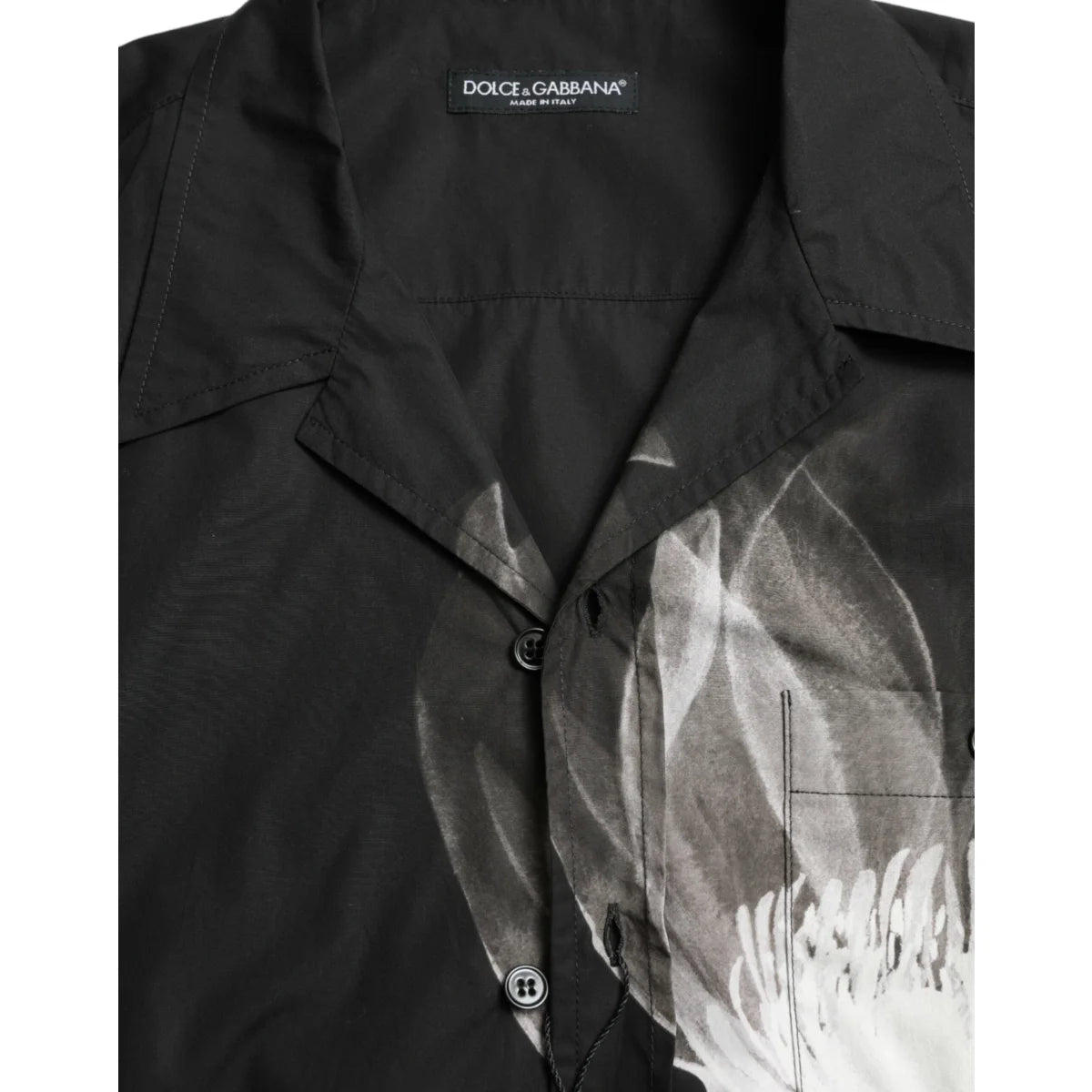 Dolce & Gabbana Black Floral Cotton Shirt with Long Sleeves