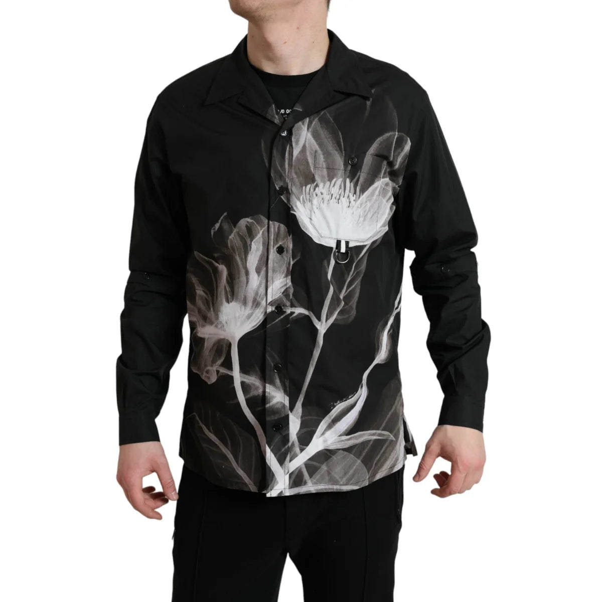 Dolce & Gabbana Black Floral Cotton Shirt with Long Sleeves