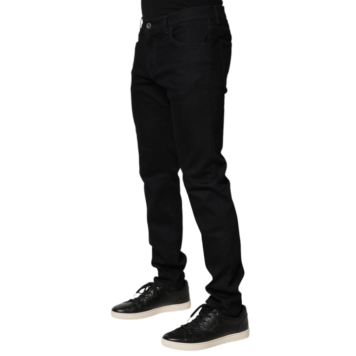 Dolce &amp; Gabbana Black Floral Cotton Skinny Men Denim Jeans