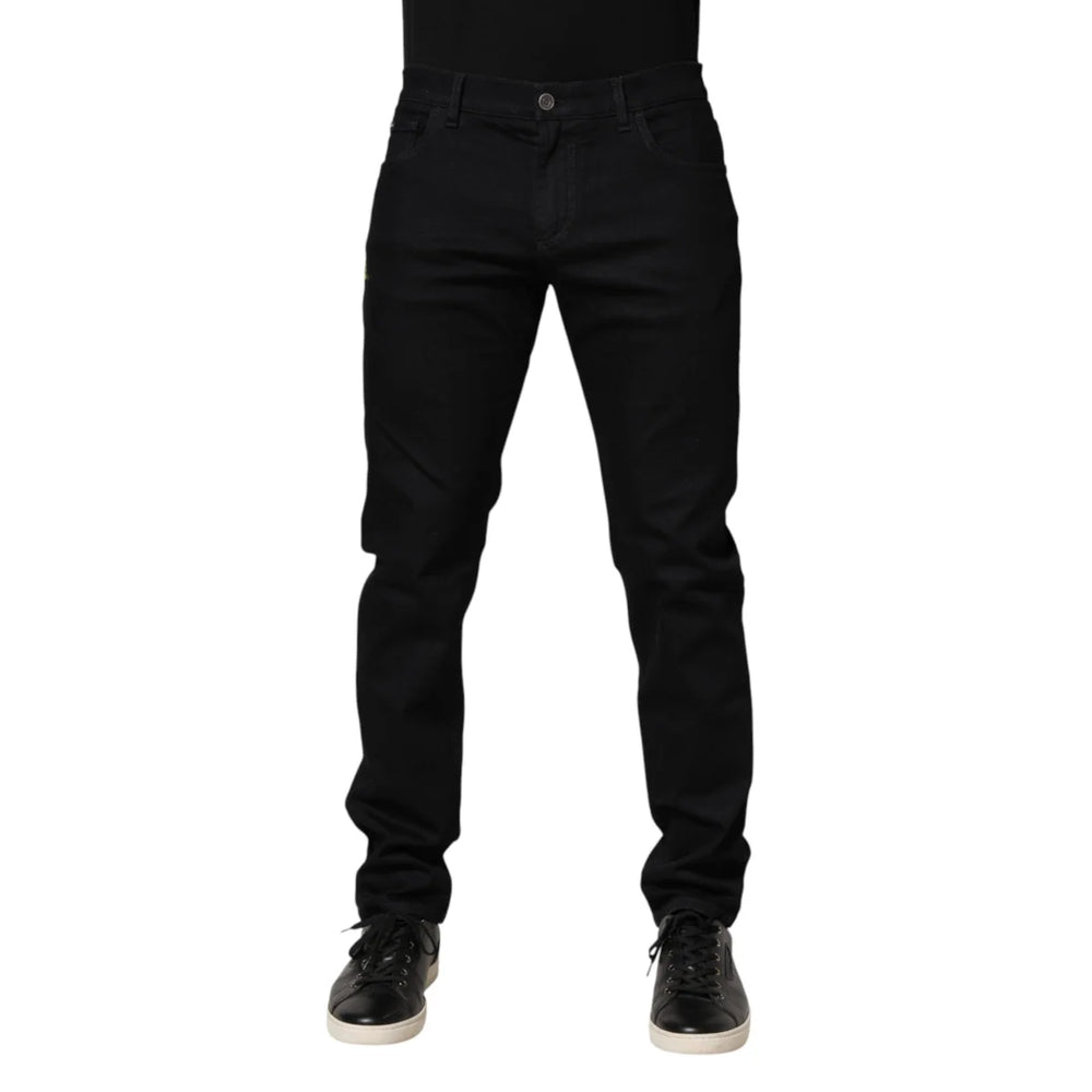Dolce & Gabbana Black Floral Cotton Skinny Men Denim Jeans