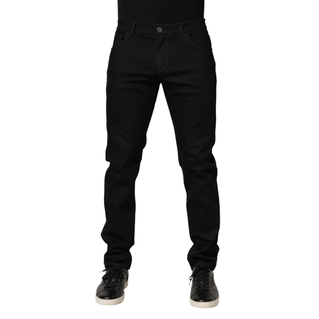 Dolce &amp; Gabbana Black Floral Cotton Skinny Men Denim Jeans