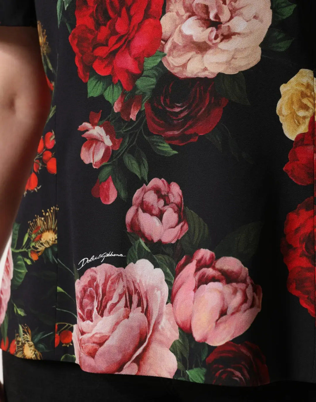 Dolce &amp; Gabbana Black Floral Crepe Frill Detail Blouse Top