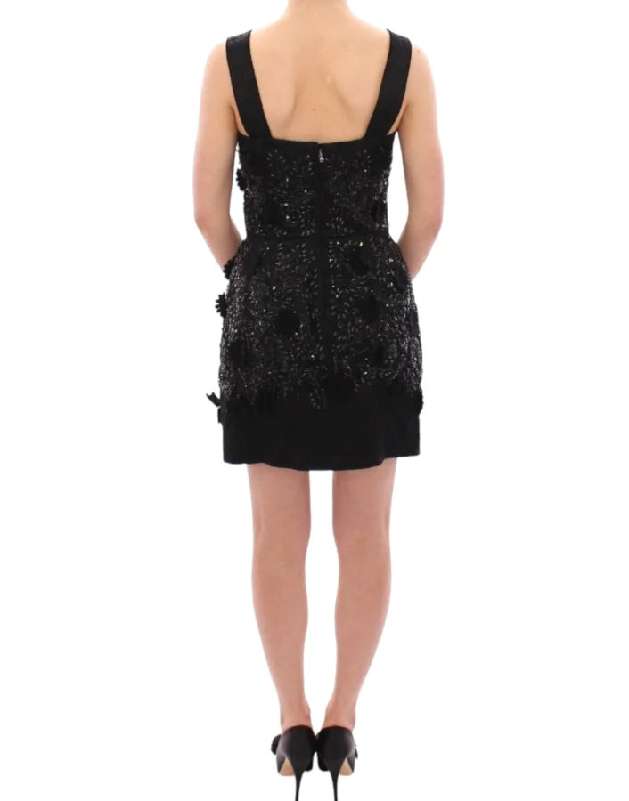 Dolce &amp; Gabbana Black floral crystal embedded dress