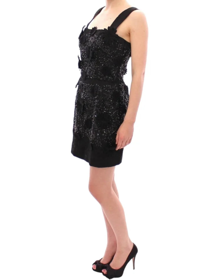 Dolce &amp; Gabbana Black floral crystal embedded dress