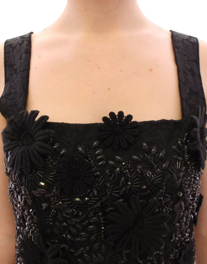 Dolce &amp; Gabbana Black floral crystal embedded dress