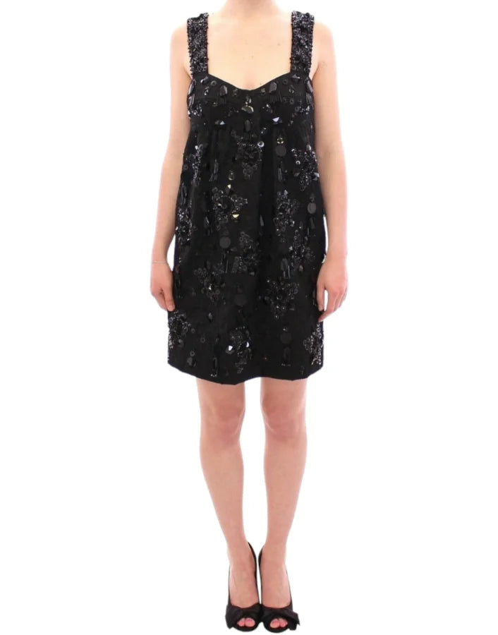Dolce &amp; Gabbana Black floral crystal embedded dress