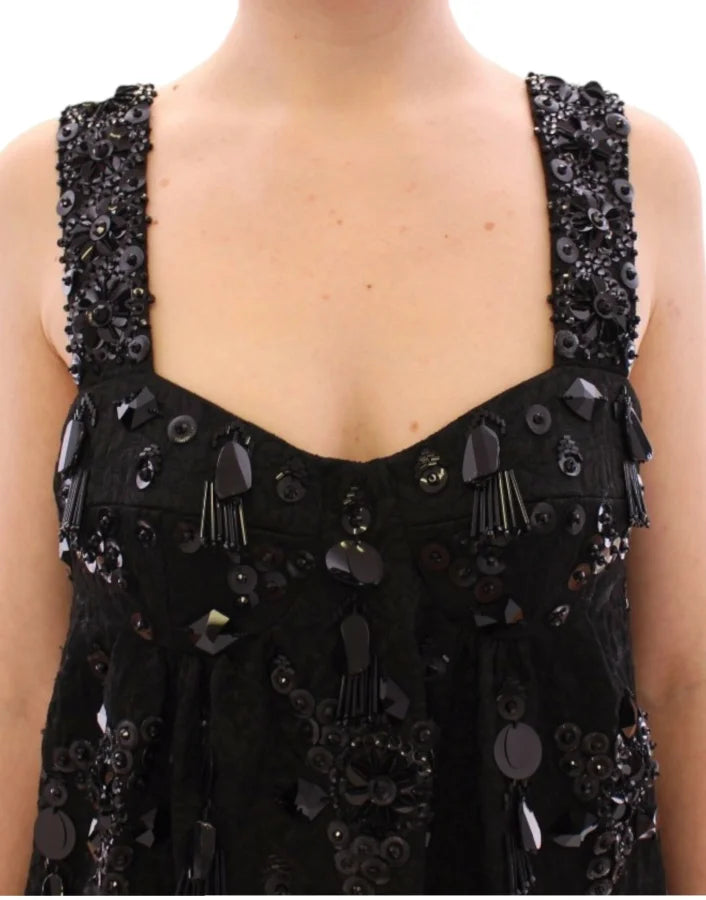 Dolce &amp; Gabbana Black floral crystal embedded dress
