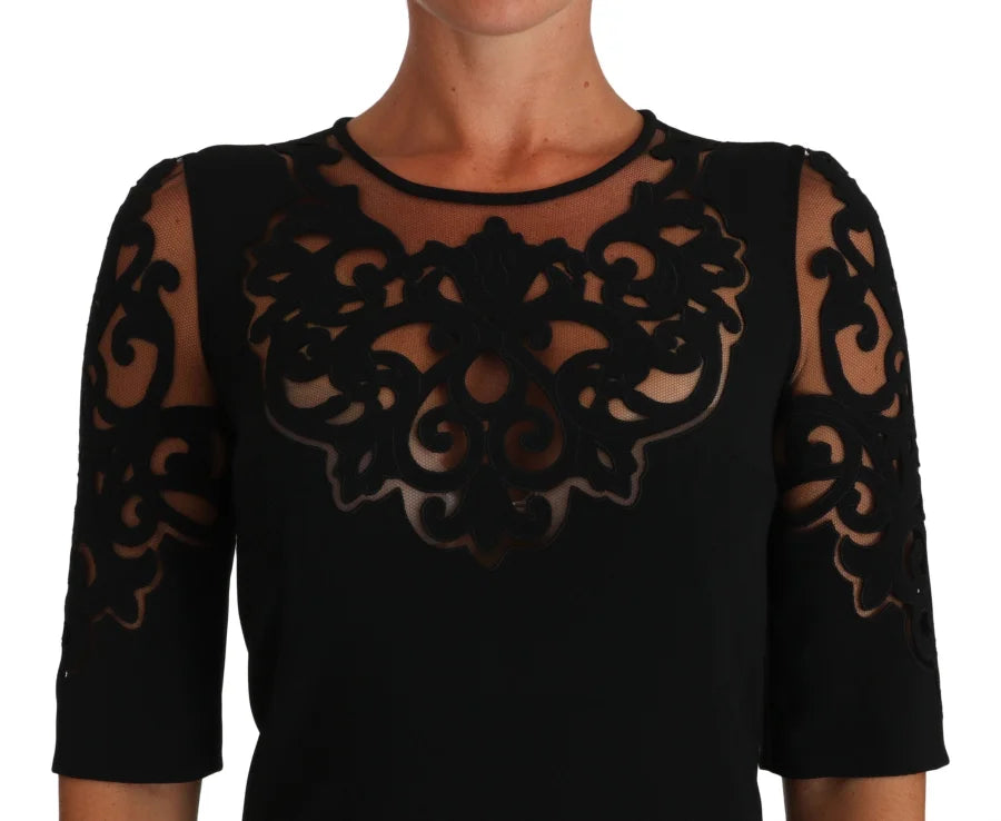 Dolce &amp; Gabbana Black Floral Cut Out Pattern Coctail Dress
