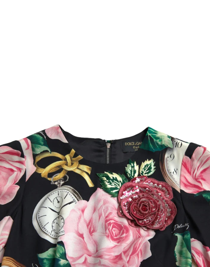 Dolce &amp; Gabbana Black Floral Embellished Lace A-line Dress