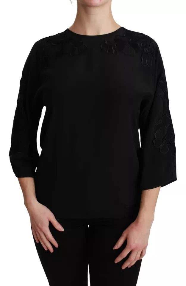 Dolce &amp; Gabbana Blouses - Women’s Black Floral Embroidered Blouse Silk Top