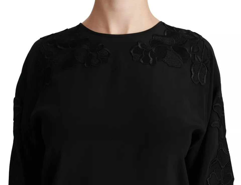 Dolce &amp; Gabbana Blouses - Women’s Black Floral Embroidered Blouse Silk Top