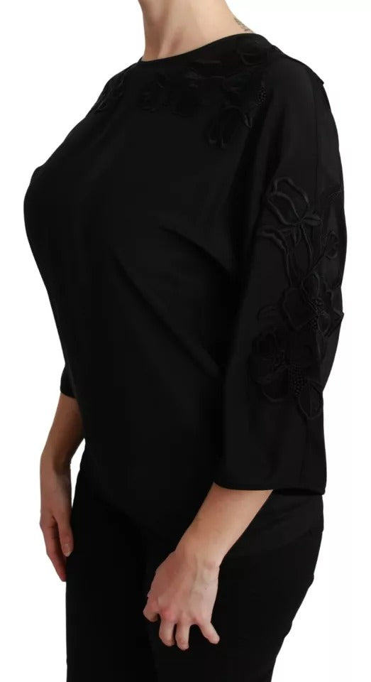 Dolce &amp; Gabbana Blouses - Women’s Black Floral Embroidered Blouse Silk Top