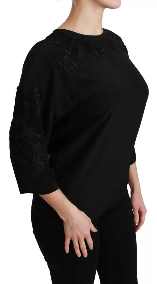 Dolce &amp; Gabbana Blouses - Women’s Black Floral Embroidered Blouse Silk Top