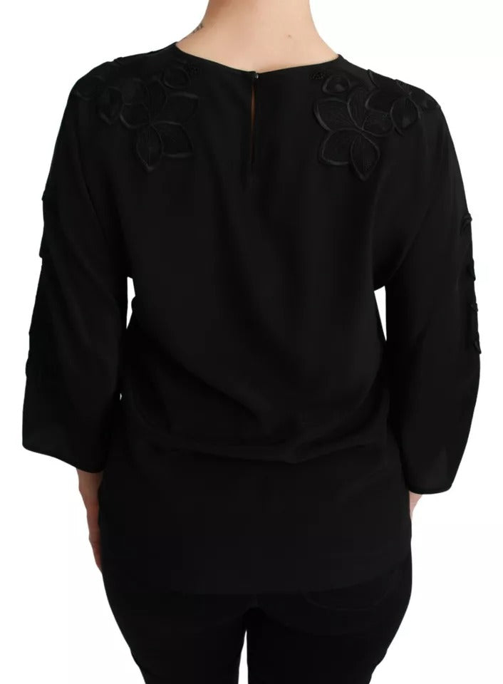 Dolce &amp; Gabbana Blouses - Women’s Black Floral Embroidered Blouse Silk Top