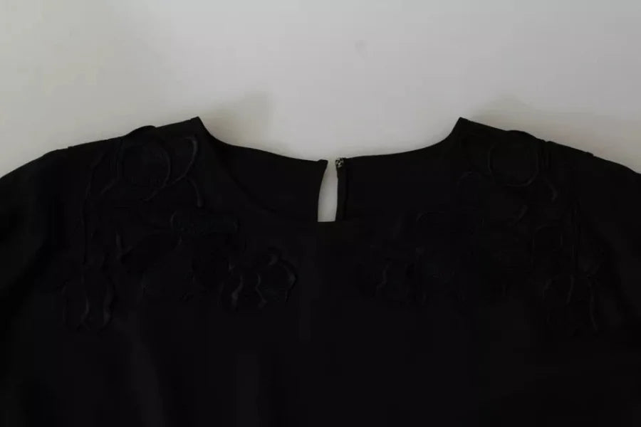 Dolce &amp; Gabbana Black Floral Embroidered Blouse Silk Top