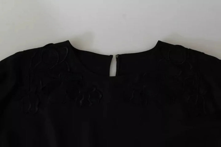 Dolce &amp; Gabbana Black Floral Embroidered Blouse Silk Top
