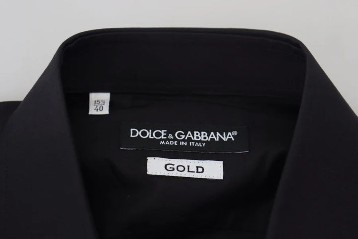 Dolce &amp; Gabbana Black Floral Embroidery Men Long Sleeves GOLD Shirt