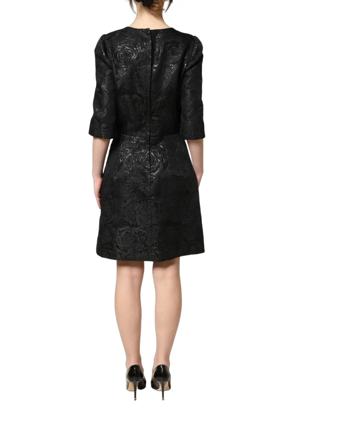 Dolce &amp; Gabbana Black Floral Jacquard Flared A-line Dress