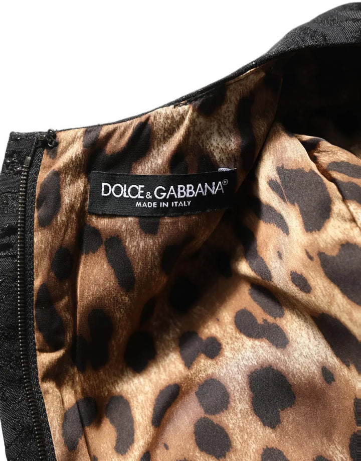 Dolce &amp; Gabbana Black Floral Jacquard Flared A-line Dress