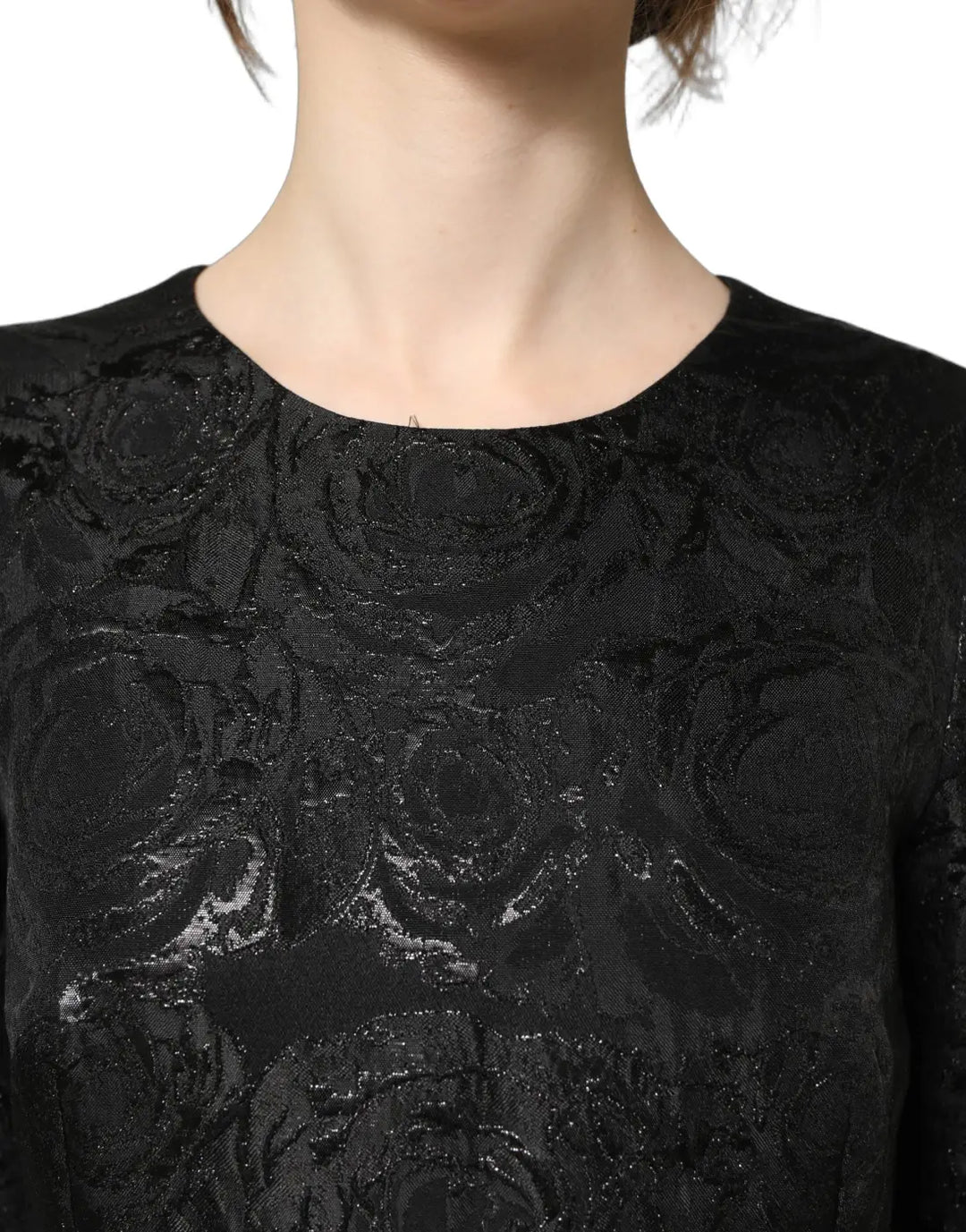 Dolce &amp; Gabbana Black Floral Jacquard Flared A-line Dress