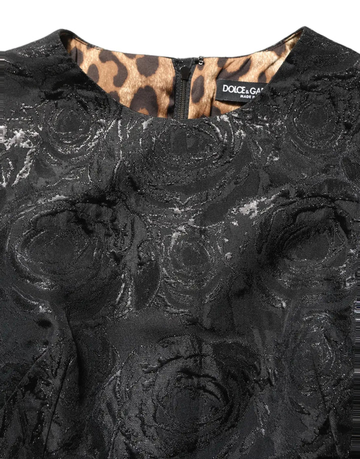 Dolce &amp; Gabbana Black Floral Jacquard Flared A-line Dress