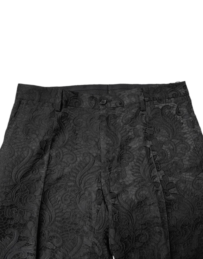 Dolce &amp; Gabbana Black Floral Jacquard Mid Waist Dress Pants
