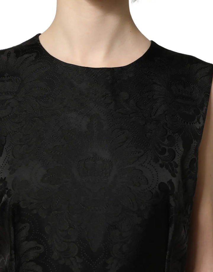 Dolce &amp; Gabbana Black Floral Jacquard Sleeveless A-line Dress