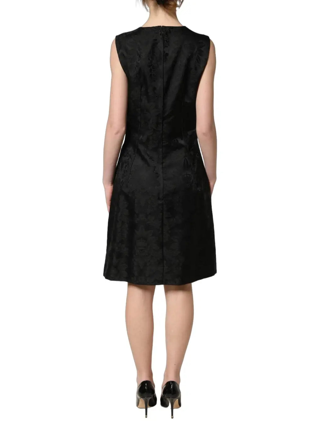 Dolce &amp; Gabbana Black Floral Jacquard Sleeveless A-line Dress