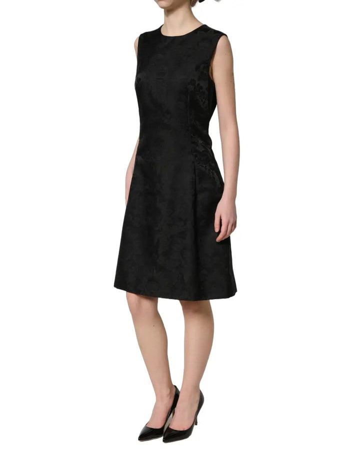 Dolce &amp; Gabbana Black Floral Jacquard Sleeveless A-line Dress