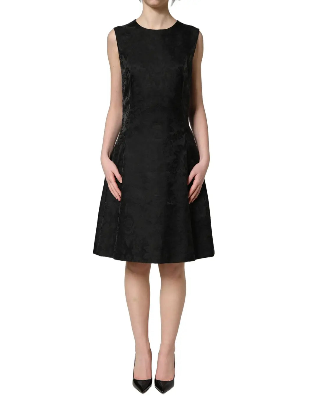 Dolce &amp; Gabbana Black Floral Jacquard Sleeveless A-line Dress