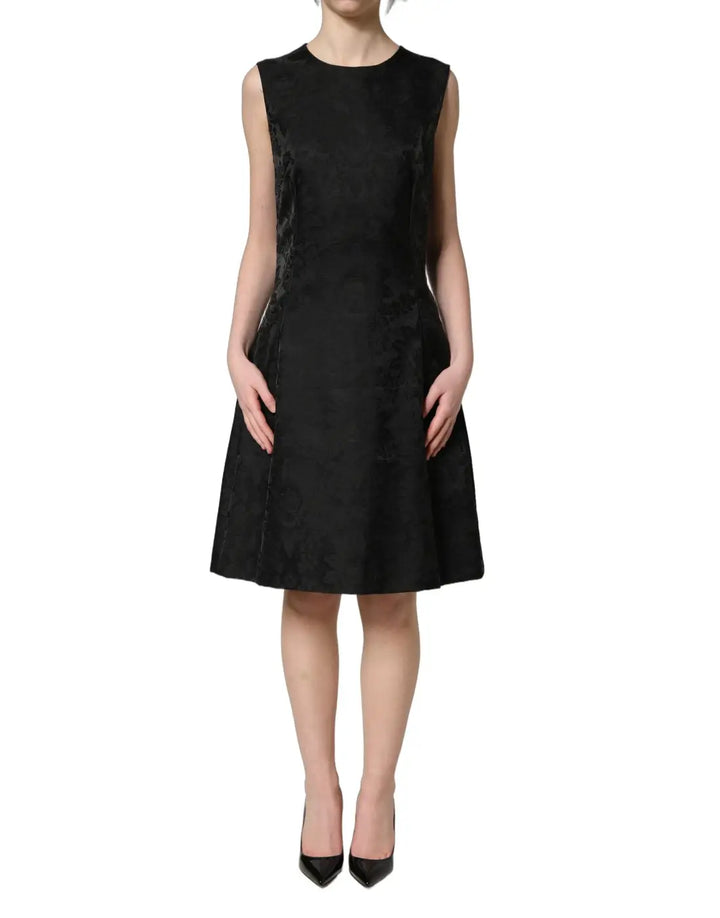 Dolce &amp; Gabbana Black Floral Jacquard Sleeveless A-line Dress