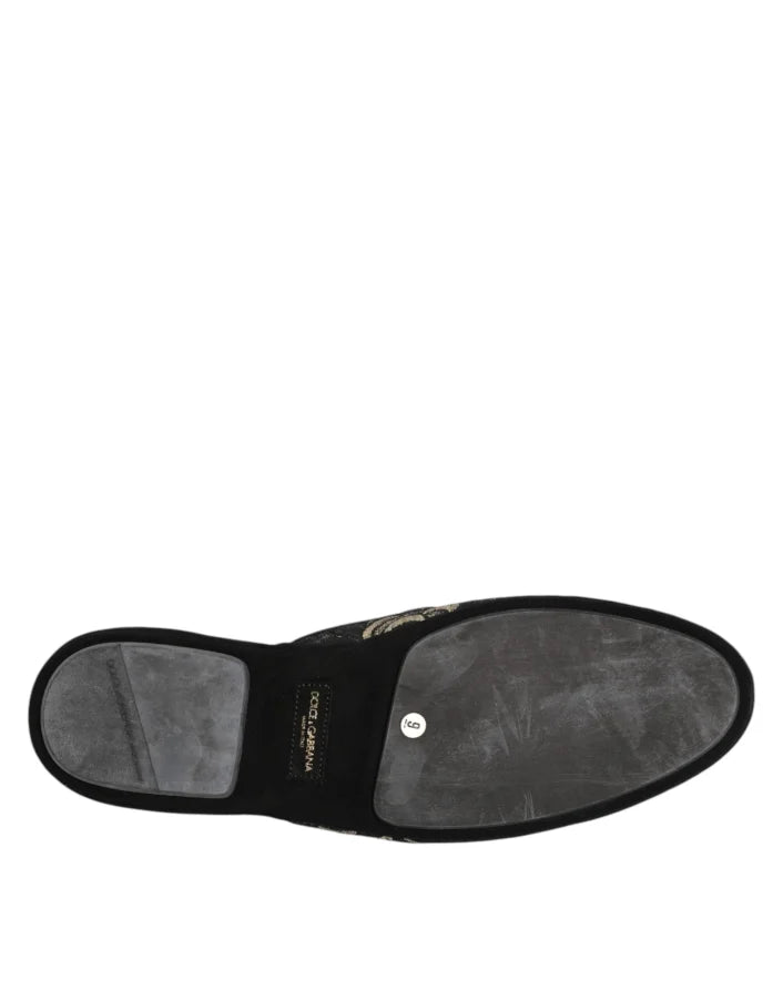 Dolce &amp; Gabbana Black Floral Jacquard Slides Slippers Shoes