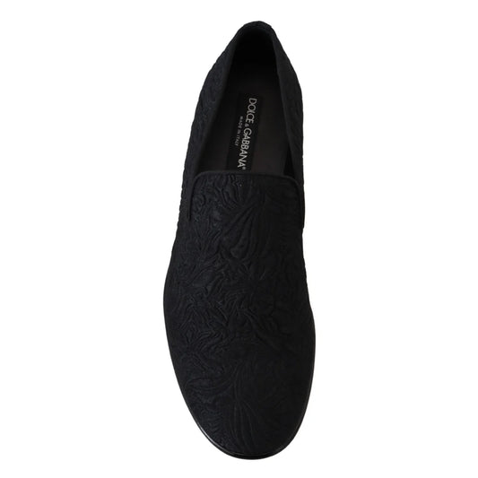 Dolce & Gabbana Black Floral Jacquard Slippers Loafers Shoes