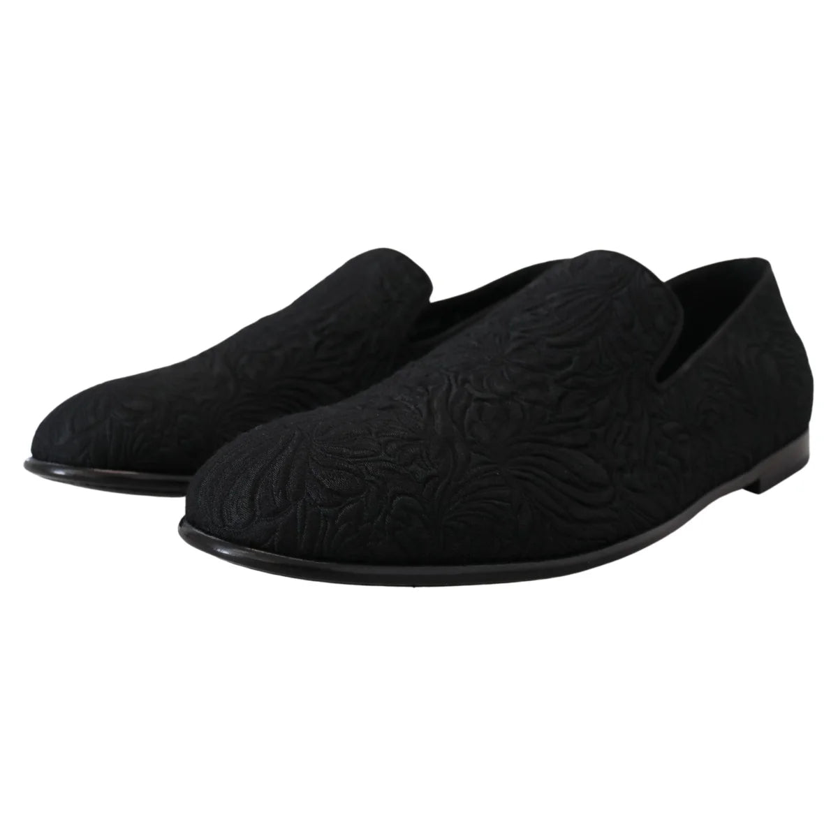 Dolce & Gabbana Black Floral Jacquard Slippers Loafers Shoes