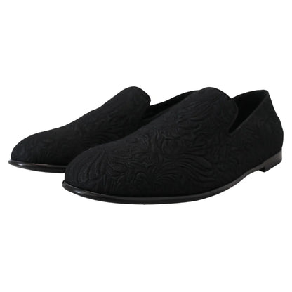 Dolce & Gabbana Black Floral Jacquard Slippers Loafers Shoes