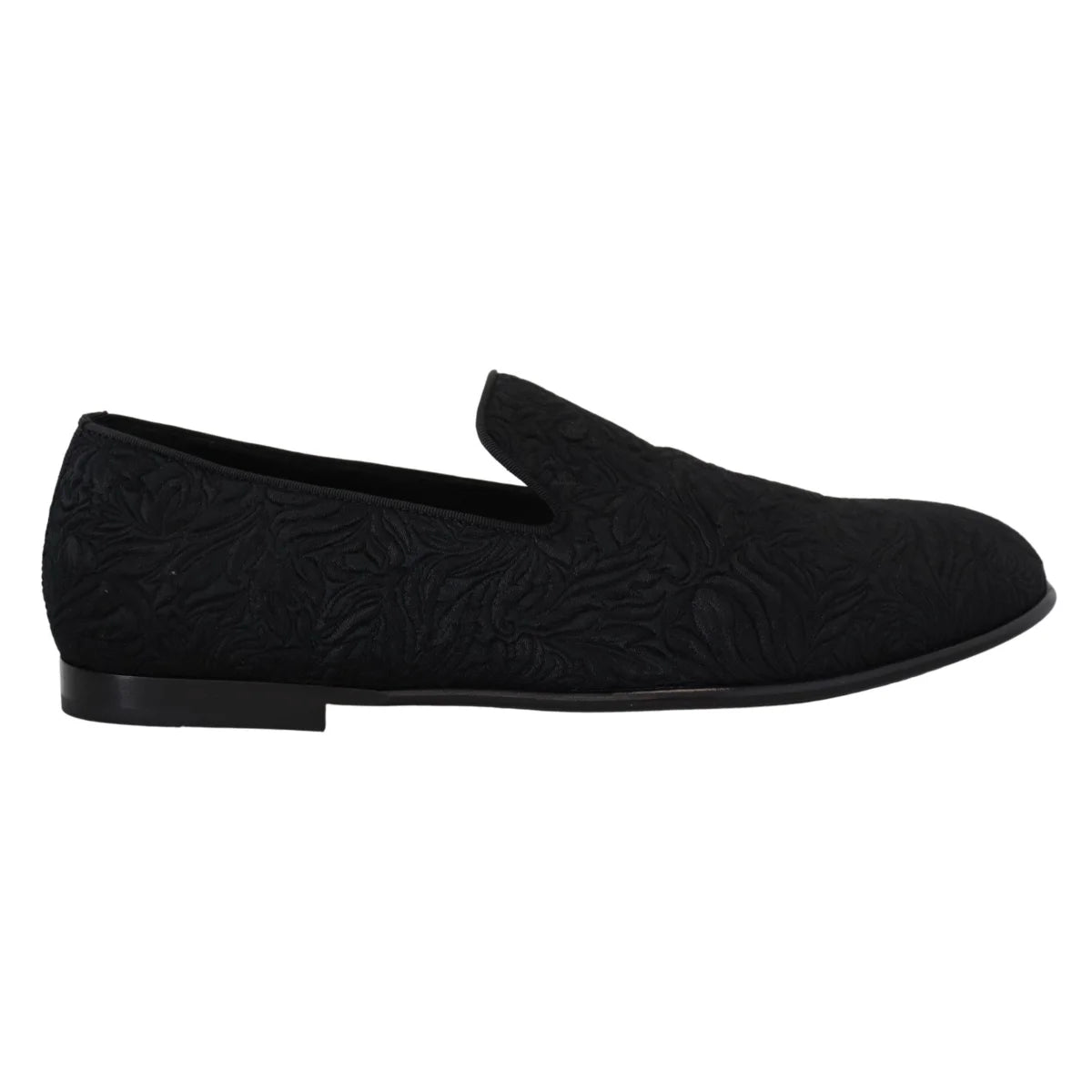 Dolce & Gabbana Black Floral Jacquard Slippers Loafers Shoes