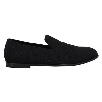 Dolce & Gabbana Black Floral Jacquard Slippers Loafers Shoes