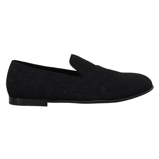 Dolce & Gabbana Black Floral Jacquard Slippers Loafers Shoes