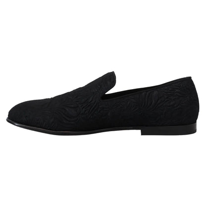 Dolce & Gabbana Black Floral Jacquard Slippers Loafers Shoes