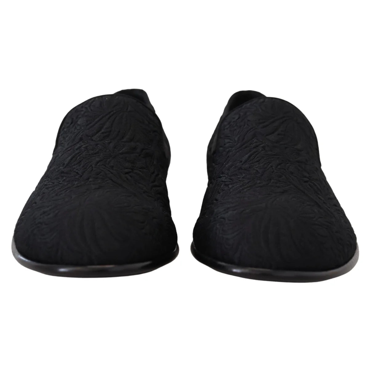 Dolce & Gabbana Black Floral Jacquard Slippers Loafers Shoes