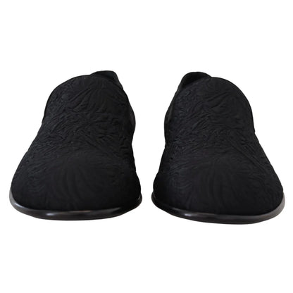 Dolce & Gabbana Black Floral Jacquard Slippers Loafers Shoes