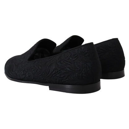 Dolce & Gabbana Black Floral Jacquard Slippers Loafers Shoes