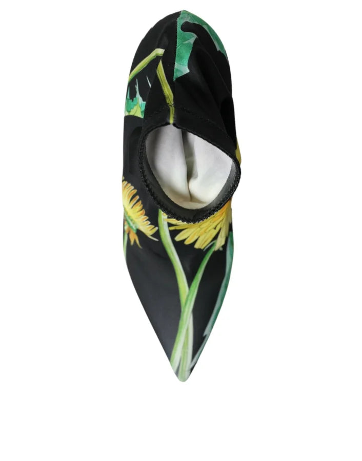 Dolce &amp; Gabbana Black Floral Jersey Stretch Ankle Boots Shoes