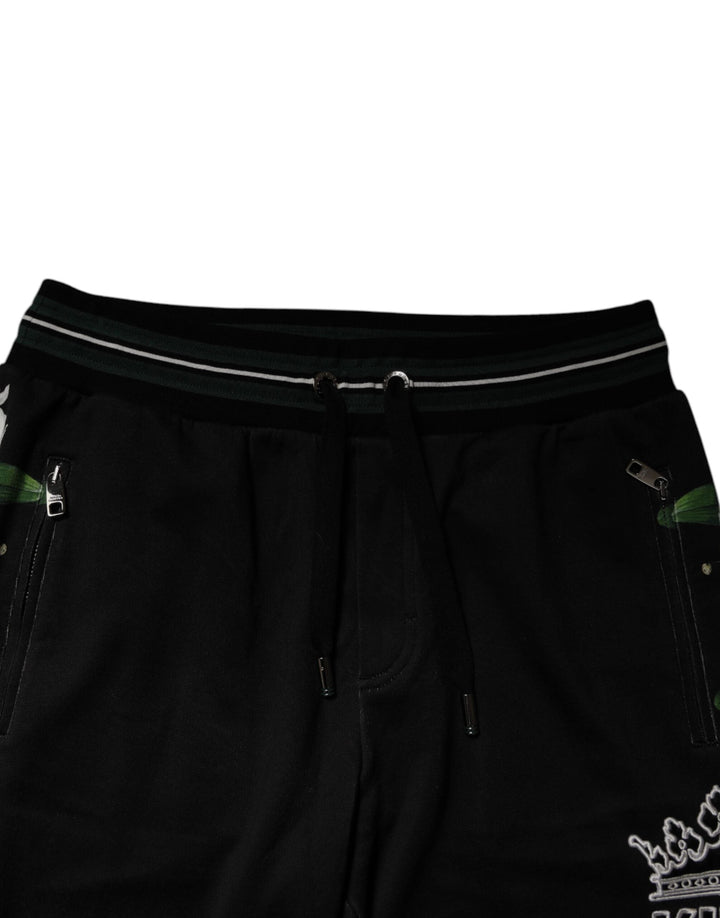 Dolce &amp; Gabbana Black Floral King Men Jogger Sweatpants Pants