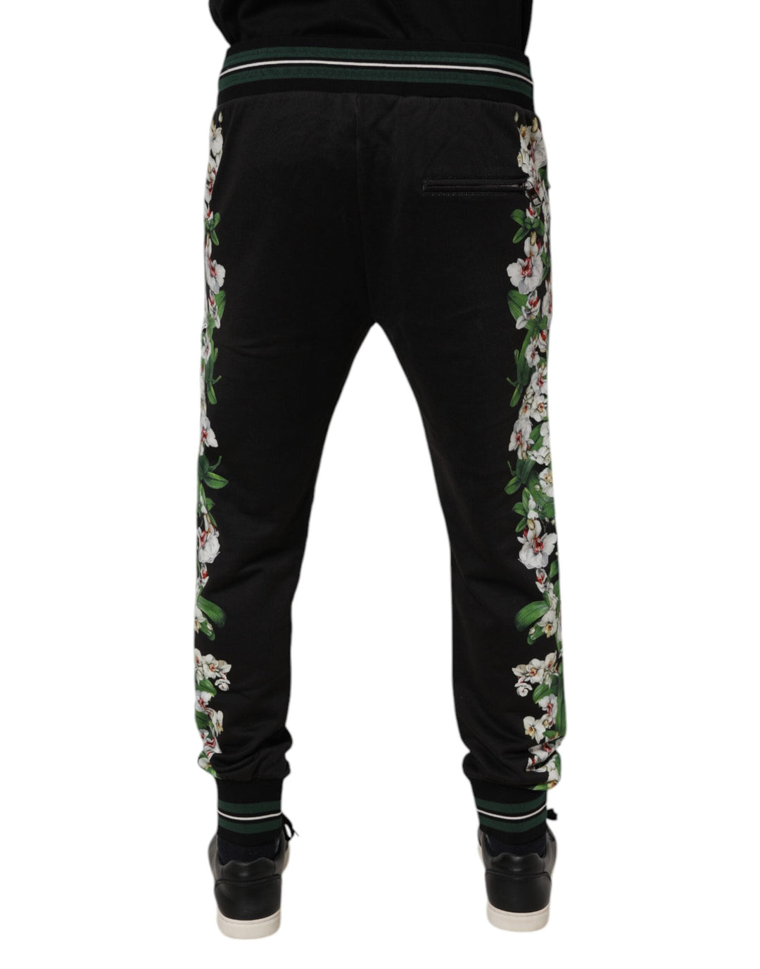 Dolce &amp; Gabbana Black Floral King Men Jogger Sweatpants Pants