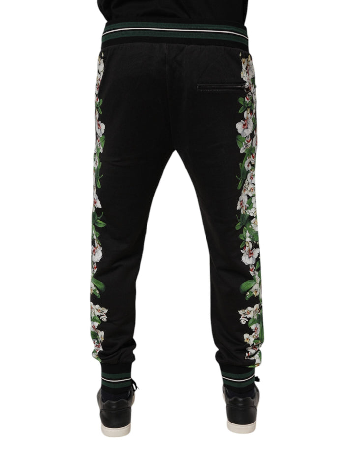 Dolce &amp; Gabbana Black Floral King Men Jogger Sweatpants Pants